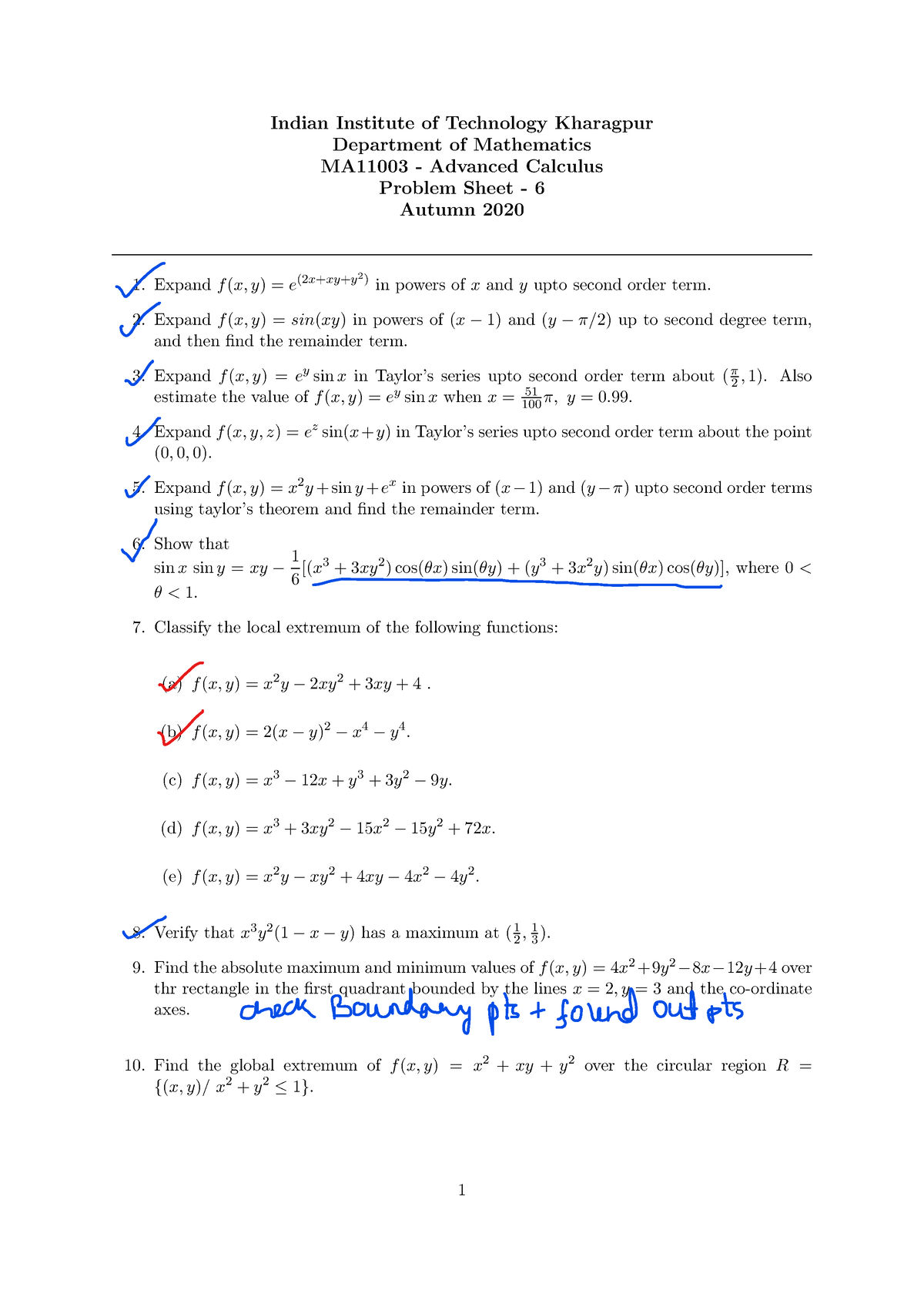 Tutorial Sheet 6 Practice Material Of Advanced Calculus Ma Course At Indian Institute Studocu