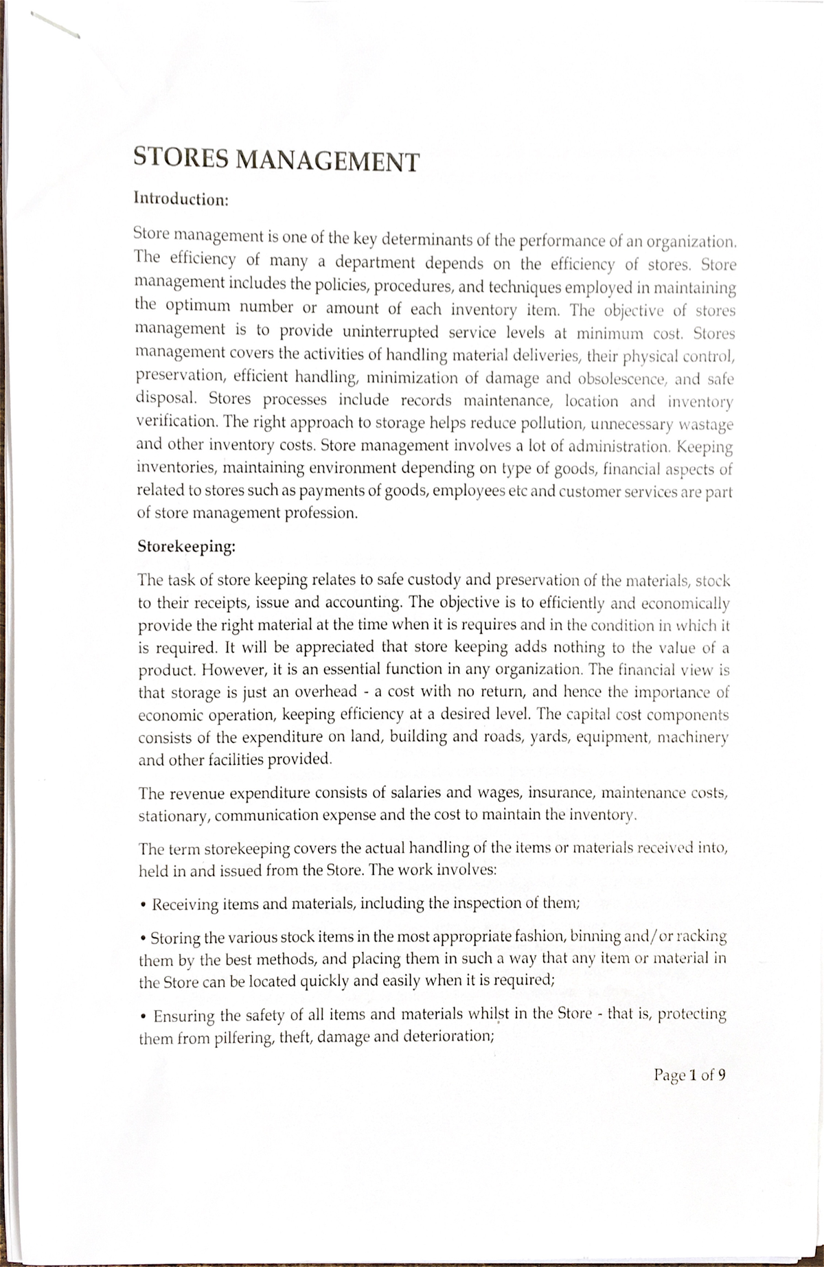 Stores Management - Biomedical Engineering - Studocu