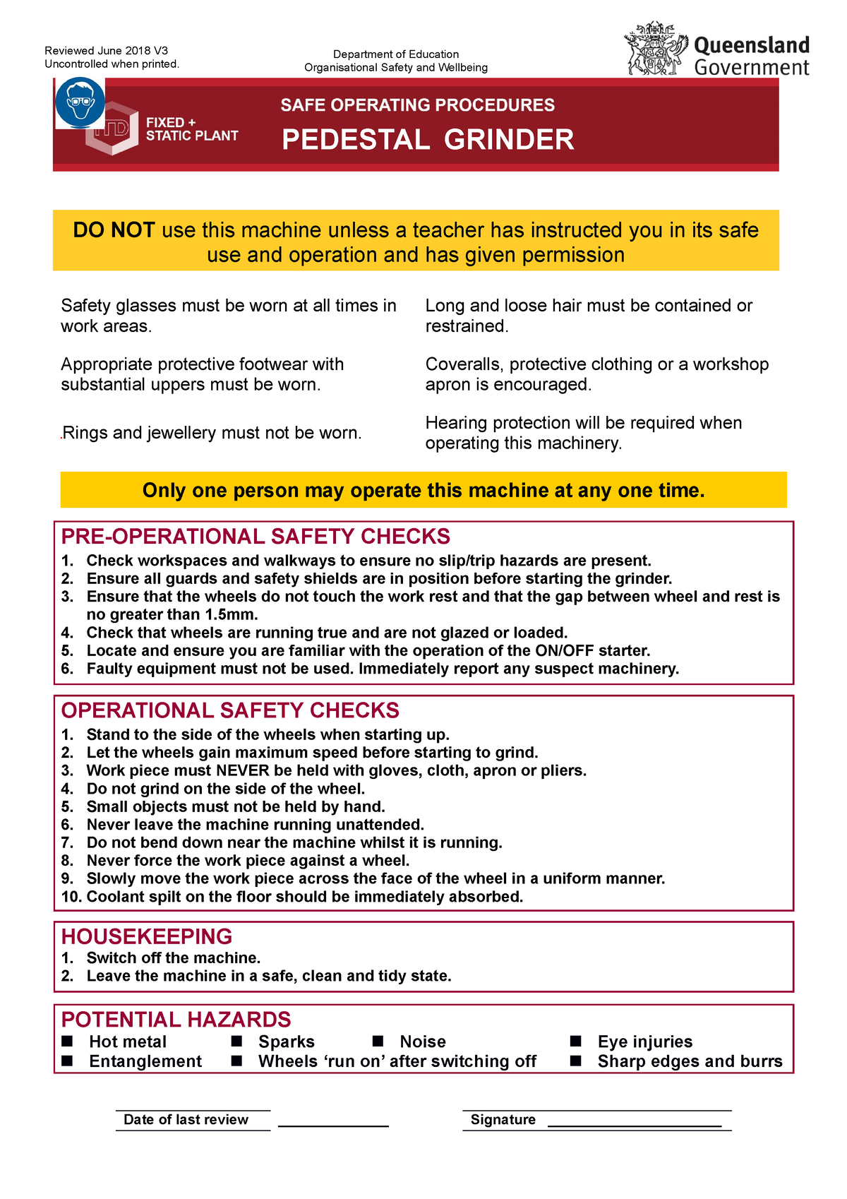 Sop-grinder - NOTES - Reviewed June 2018 V Uncontrolled when printed ...