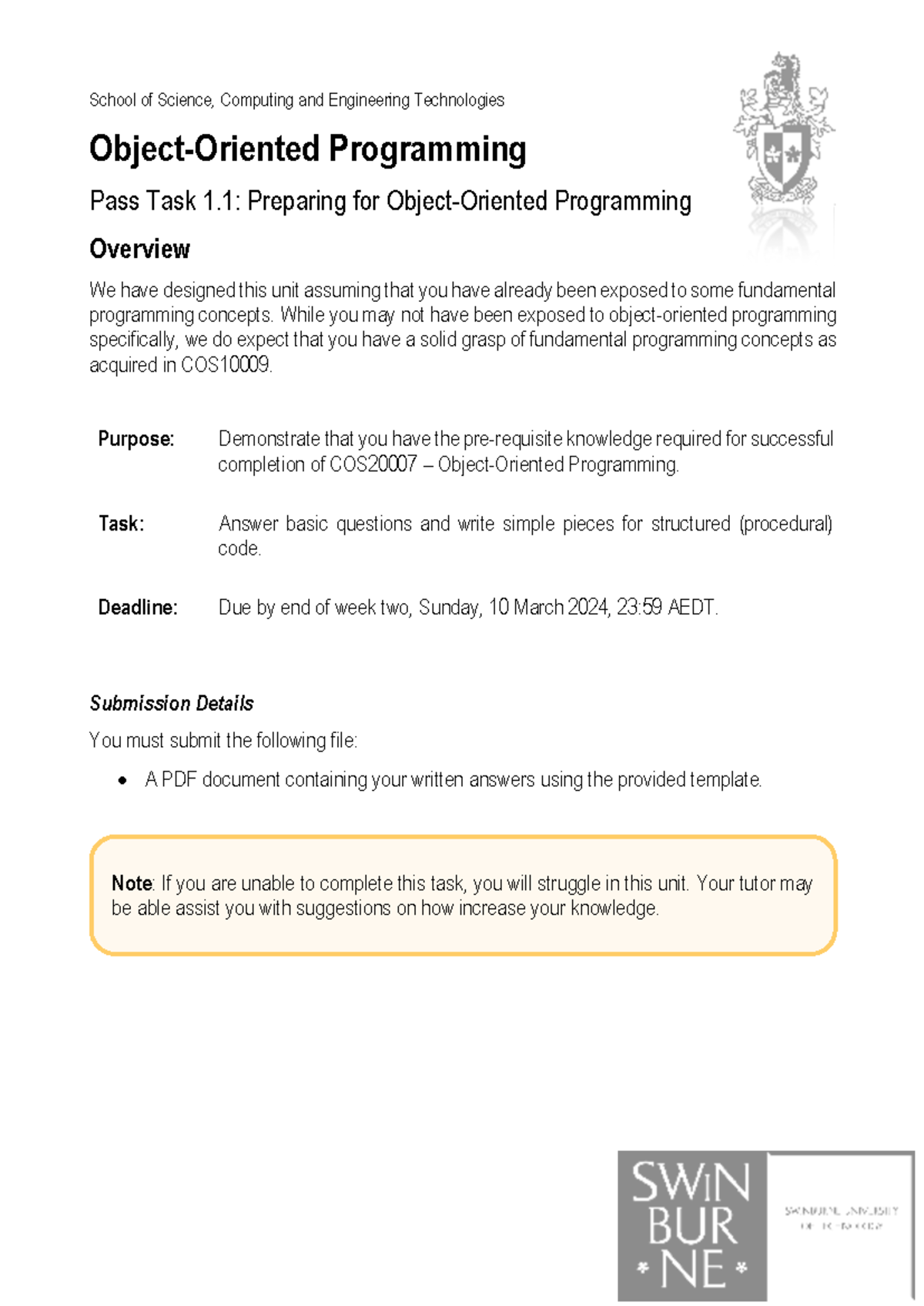 1.1P - Preparing for Object Oriented Programming - School of Science ...
