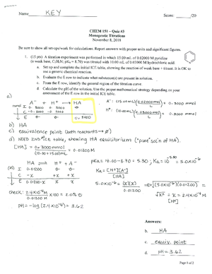 Exam #4 - KEY - Answer Key - Name: KEY CHEMISTRY 151 Exam 100 Points ...