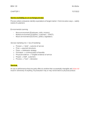 BEM Ch3 notes - BEM 120 - CHAPTER 3 8/22/ Service Marketing Research ...