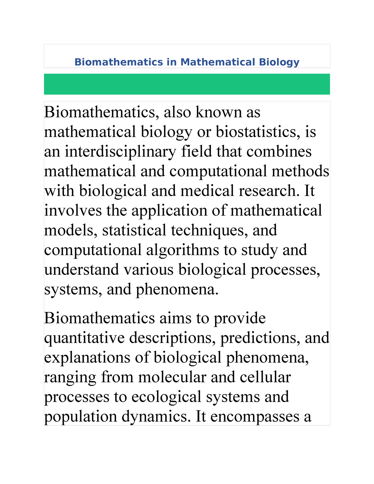 Biomathematics - Applied Bioenergy Full Notes - Biomathematics In ...