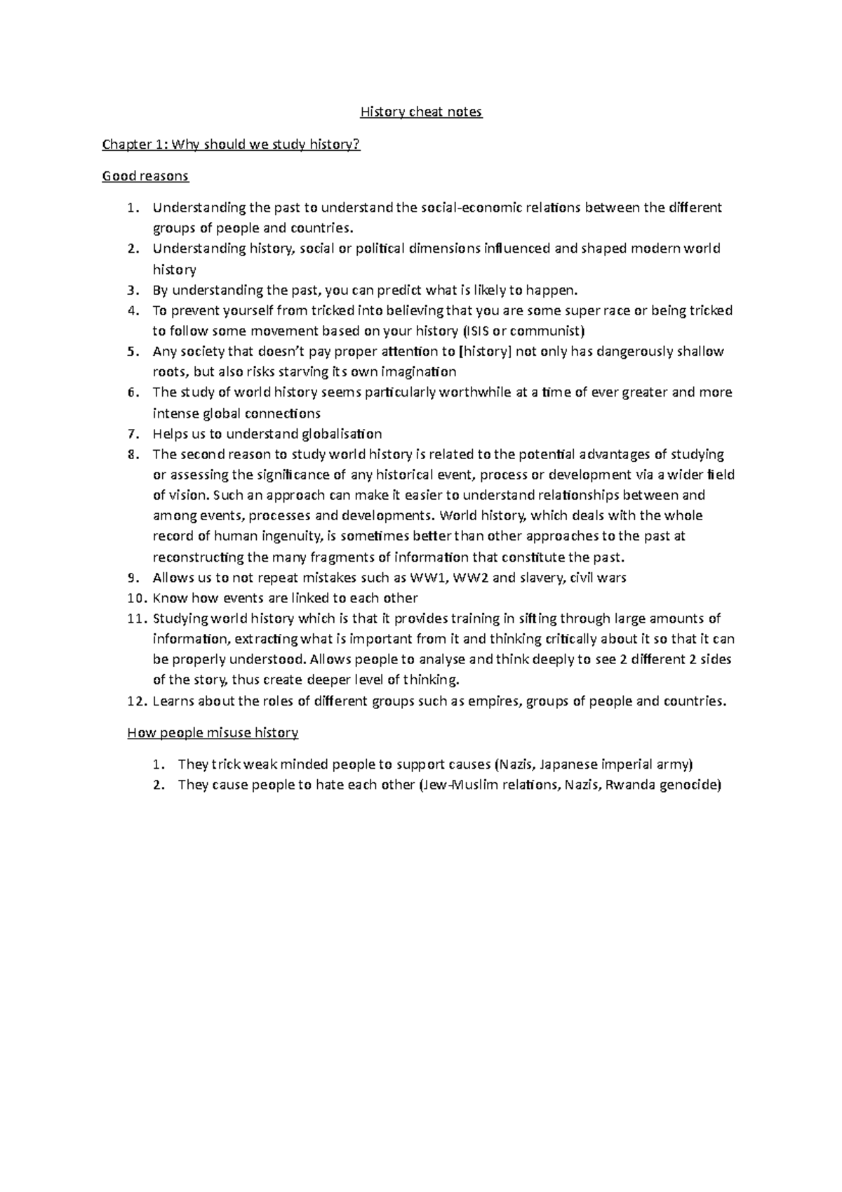 Cco107 Cheat Sheet - History Cheat Notes Chapter 1: Why Should We Study 