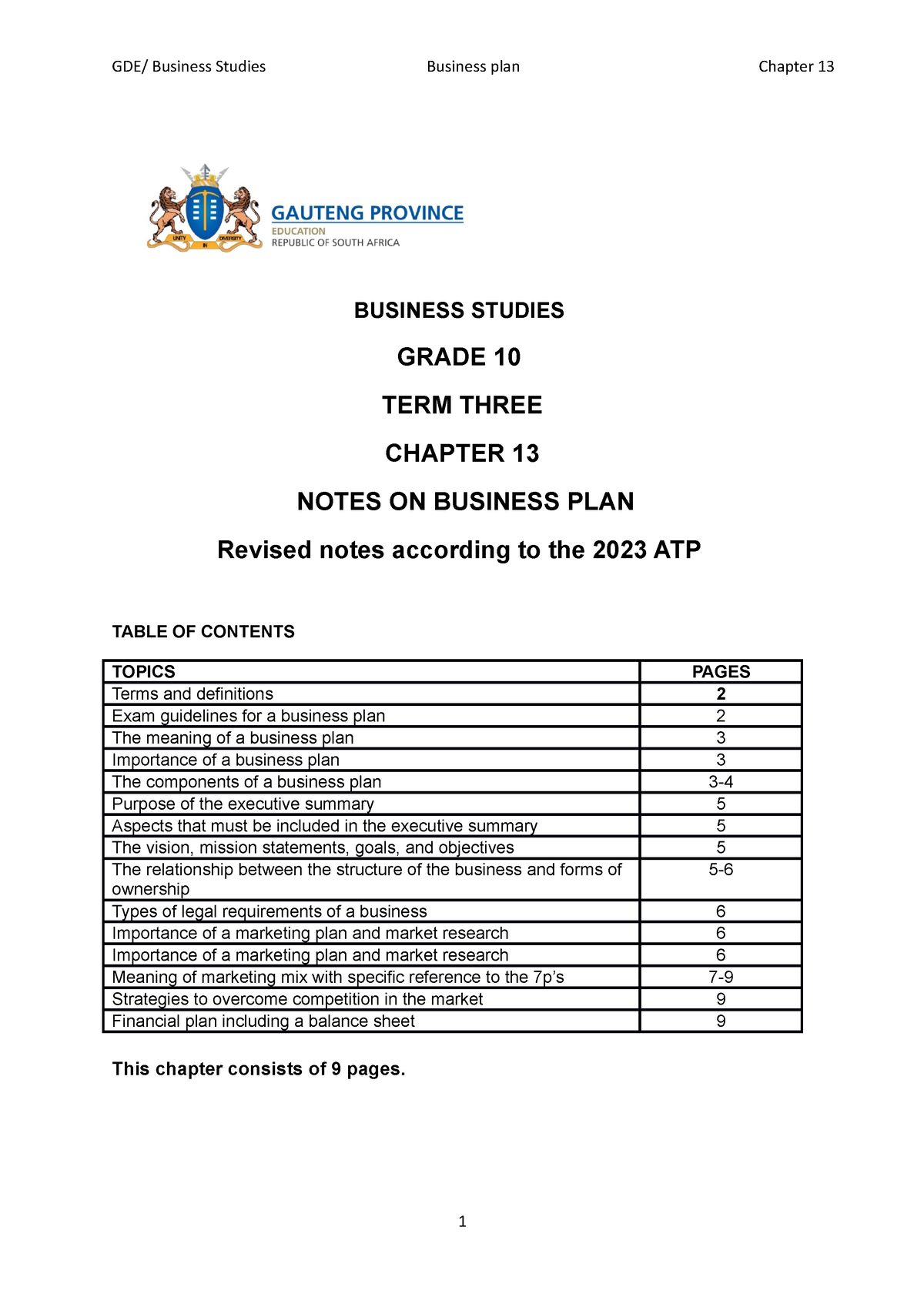 example of a business plan grade 10