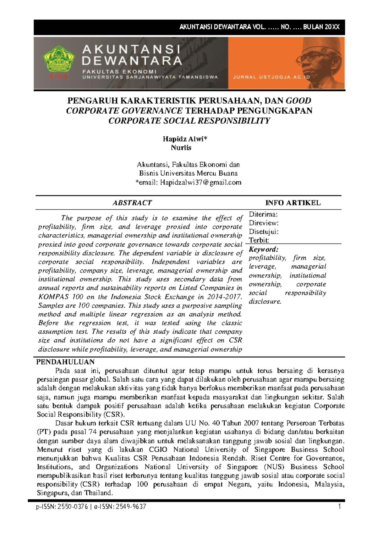 17. Jurnal - Apa - PENGARUH KARAKTERISTIK PERUSAHAAN, DAN GOOD ...