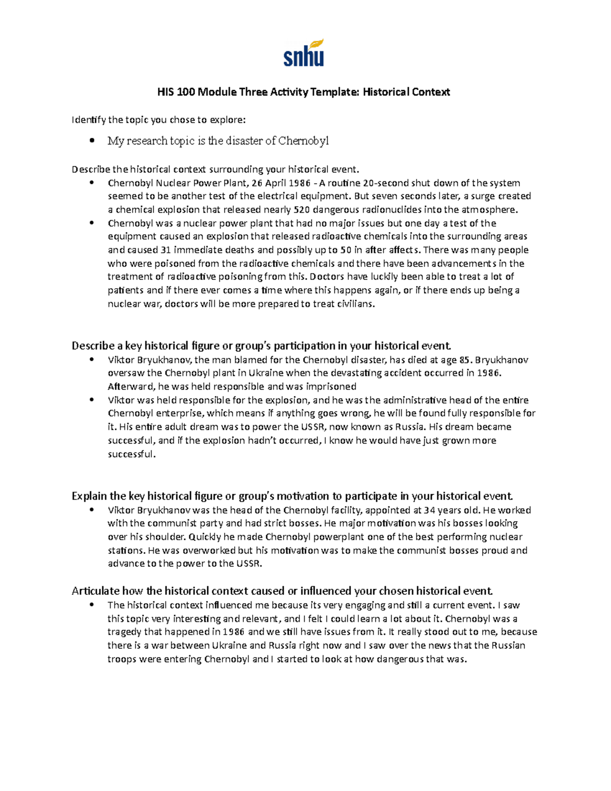 Module Three Activity Context - HIS 100 Module Three Activity Template ...