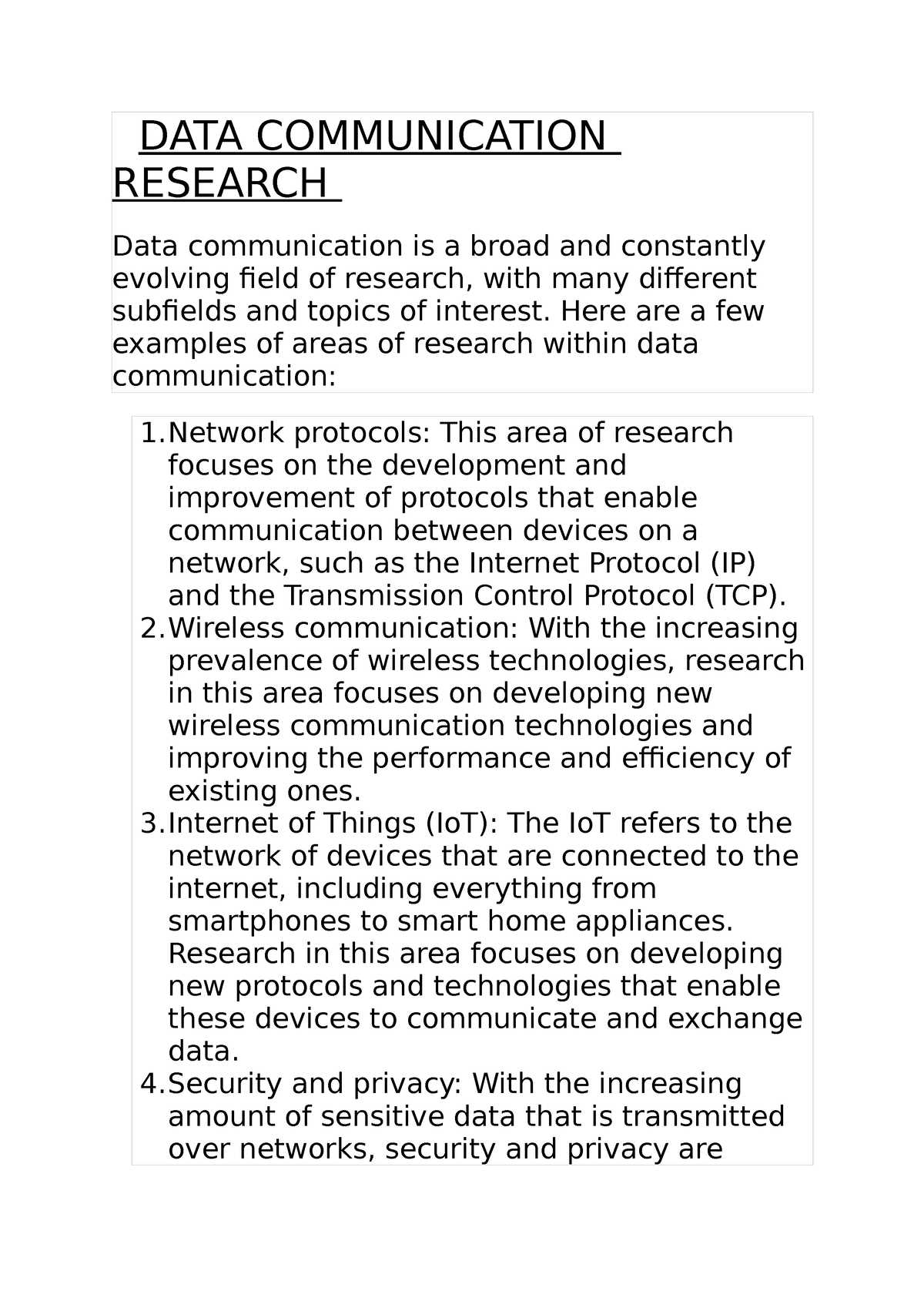 latest research topics in data communication