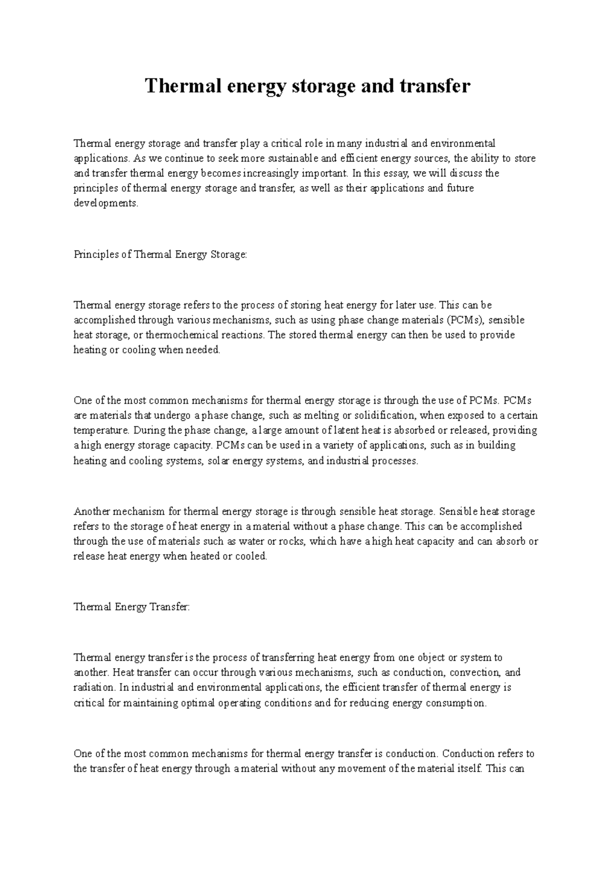 Thermal energy storage and transfer Thermal energy storage and