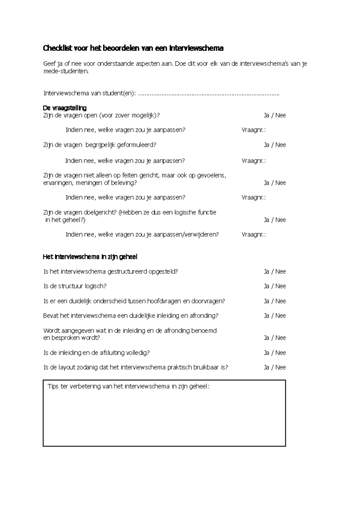 Checklist Beoordelen Interviewschema - Checklist Voor Het Beoordelen ...