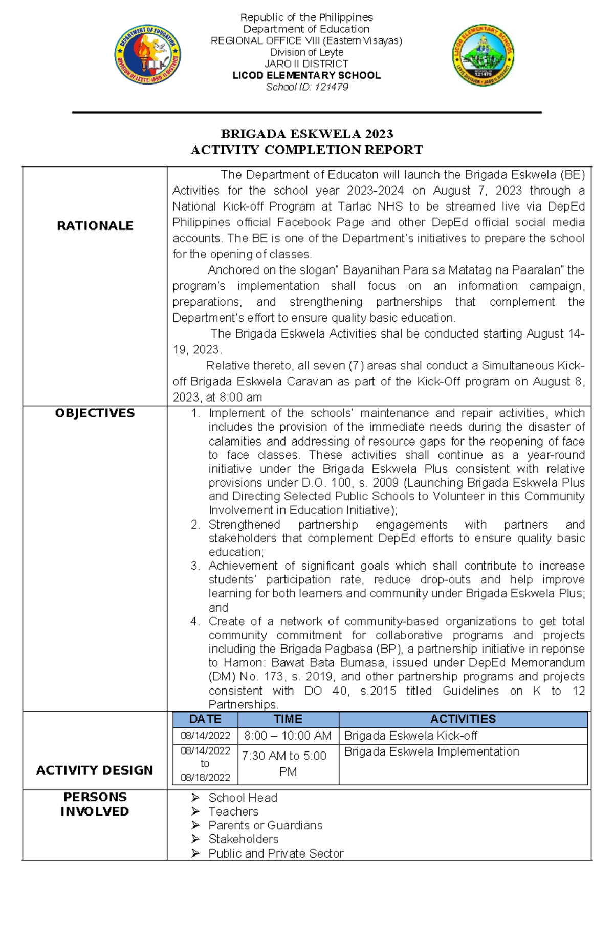 ACR- Licod-ES-Brigada-Eskwela-2023-ginsubmit-ha-District - Department ...