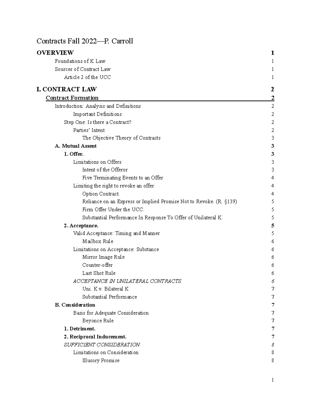 Copy of Contracts Outline (Private) - Contracts Fall 2022––P. Carroll ...