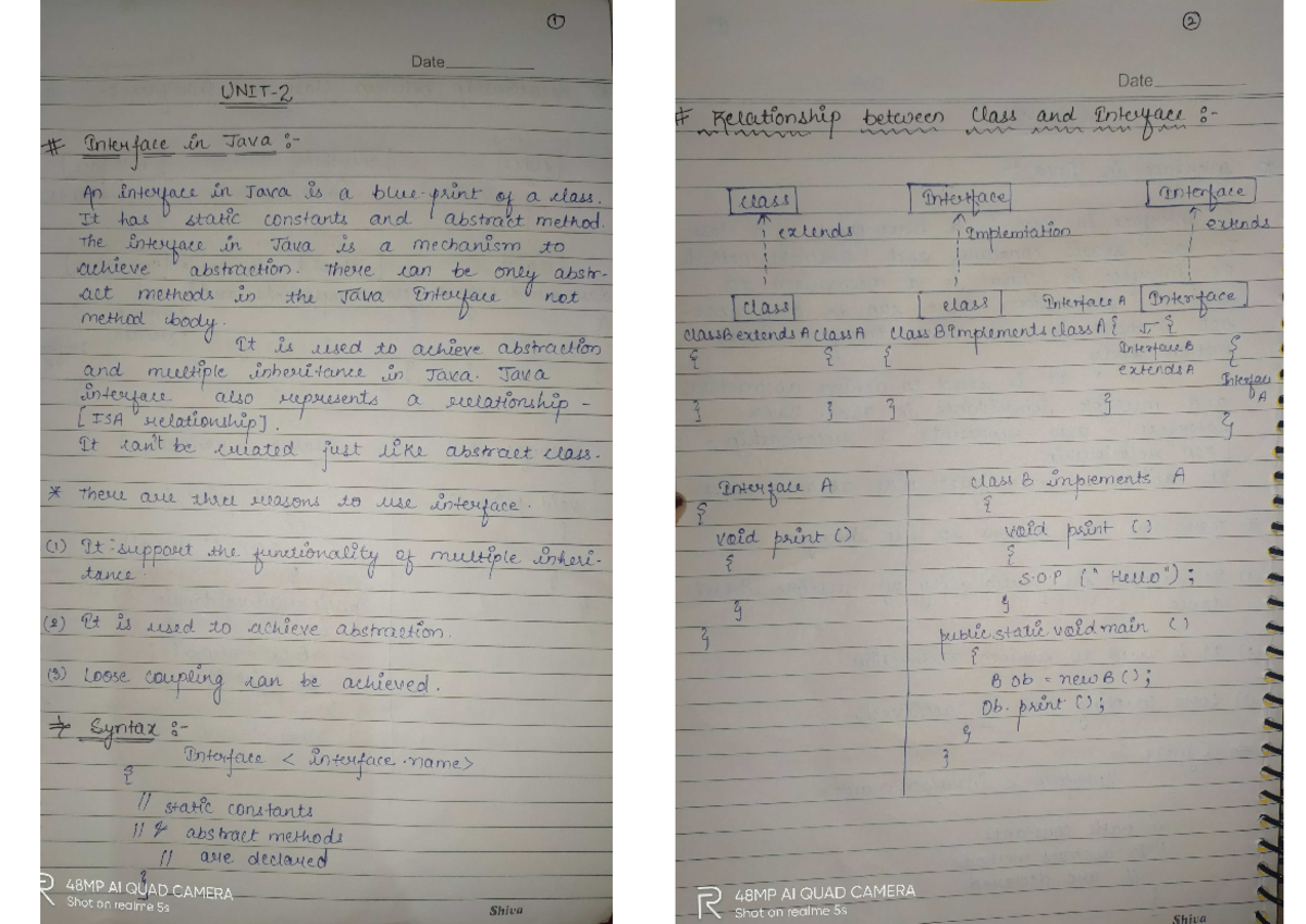 OOPS UNIT 2 - object oriented programming complete notes. - 1 2 Date ...