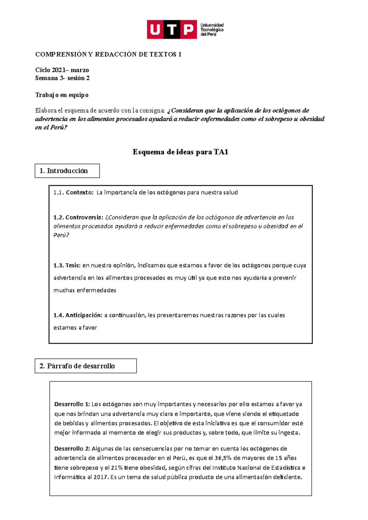 S03.s2-Esquema Para TA1 Redaccion DE Texto - COMPRENSIÓN Y REDACCIÓN DE ...