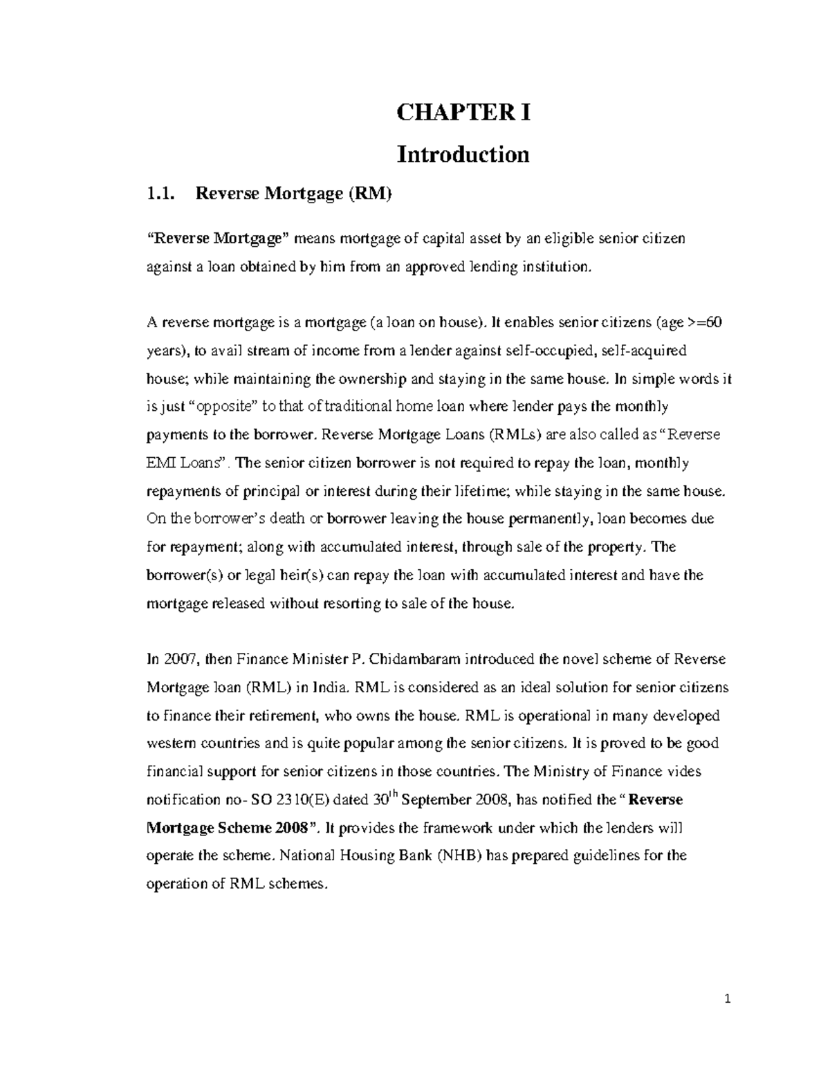 11 Chapter 1 CHAPTER I Introduction 1 Reverse Mortgage RM Reverse 