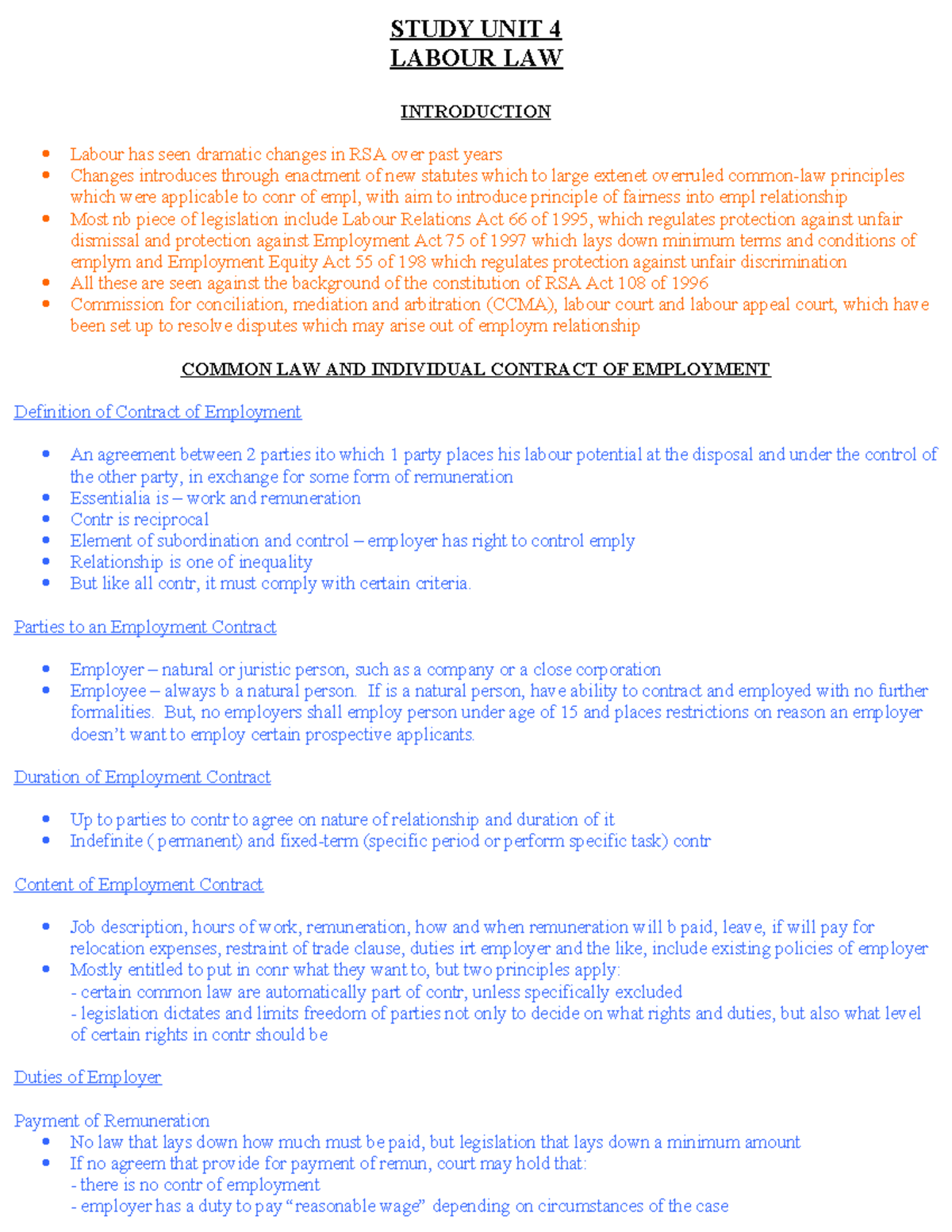 CLA1502 Unit 4 Labour Law Ch 17 - STUDY UNIT 4 LABOUR LAW INTRODUCTION ...