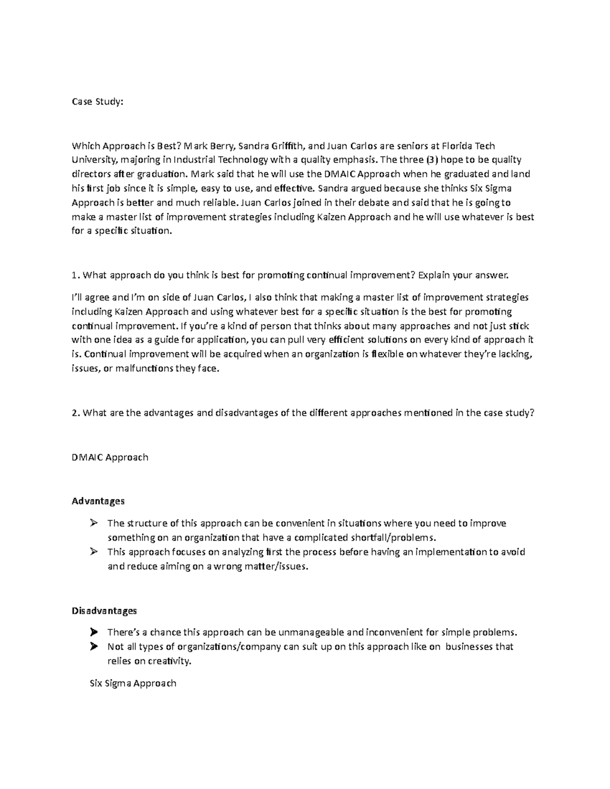 09 Activity 2 TQM - fsdrfsdfsfdsfasfasdfa - Case Study: Which Approach ...