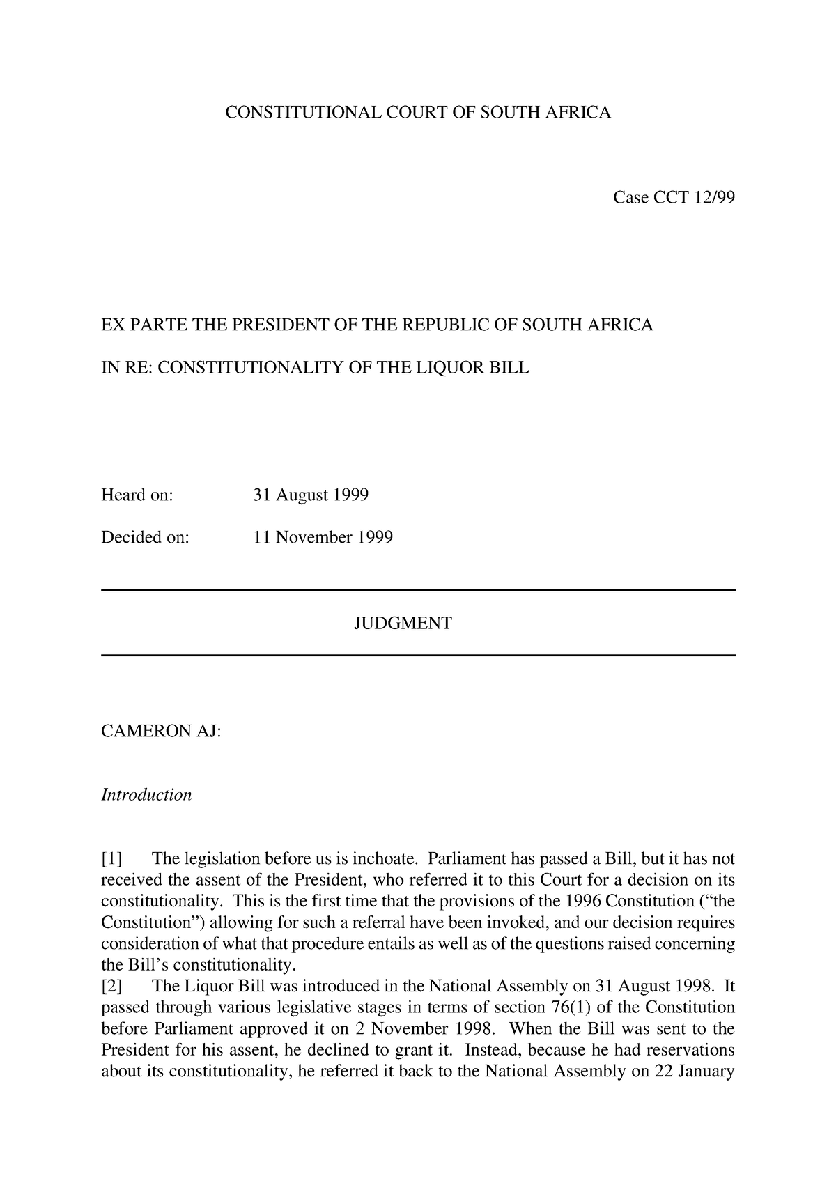 President Of South Africa - CONSTITUTIONAL COURT OF SOUTH AFRICA Case ...