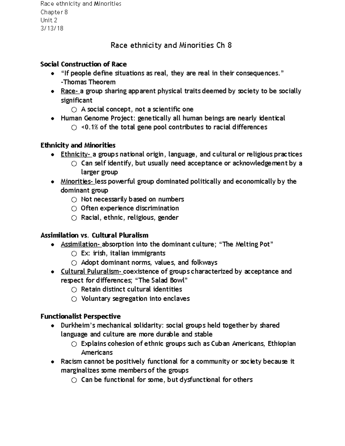 Race ethnicity and Minorities - Chapter 8 Unit 2 3/13/ Race ethnicity ...