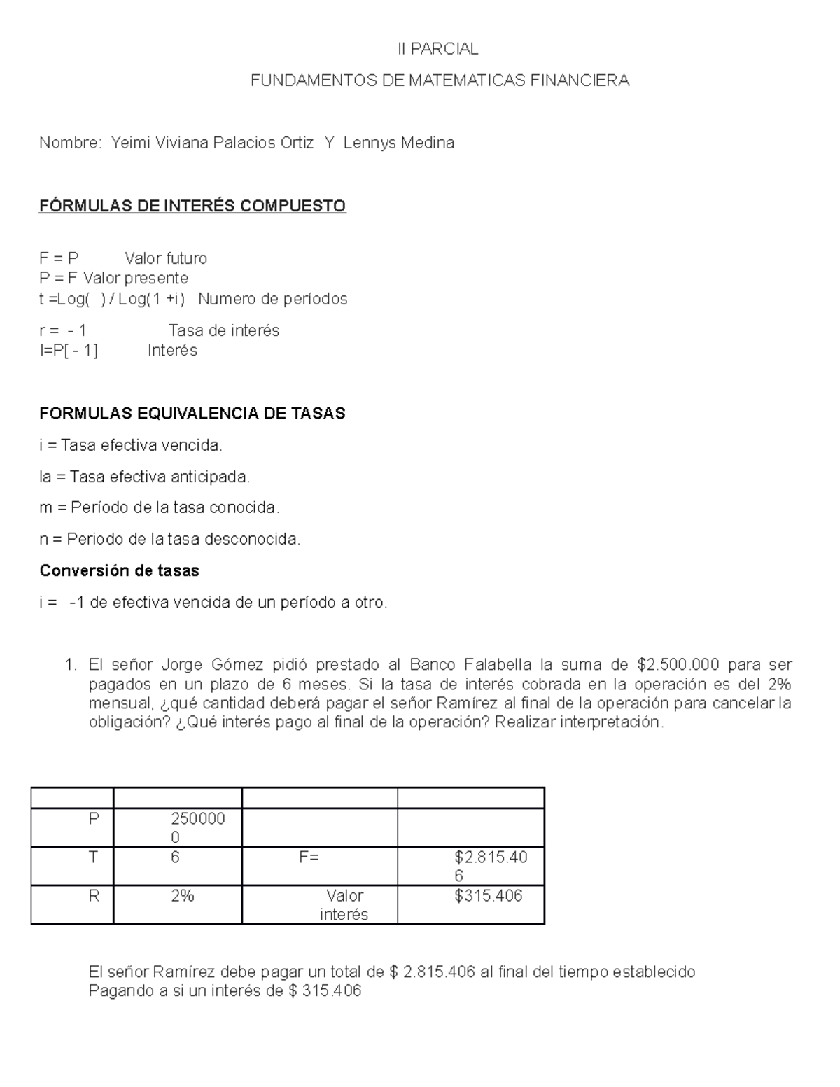 Parcial Interes Compuesto Yeimi Y Lennis II PARCIAL FUNDAMENTOS DE 