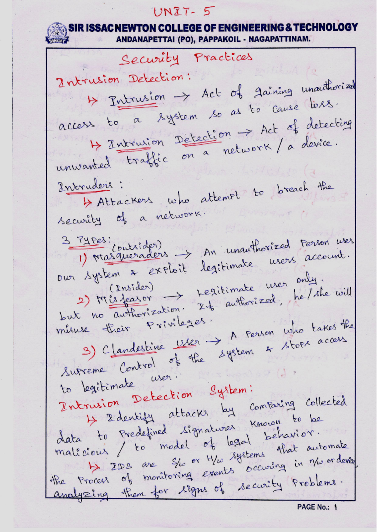 NS UNIT-5 - Network Security Unit 5 - 5 SIR ISSACNEWTON COLLEGE OF ...