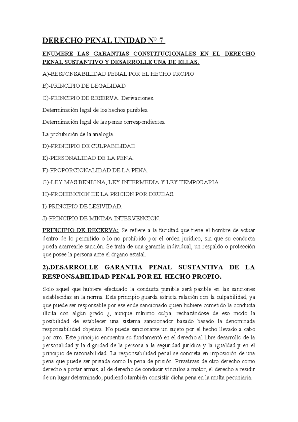 D° Penal Bolilla N° 7 - DERECHO PENAL UNIDAD N° 7 ENUMERE LAS GARANTIAS ...