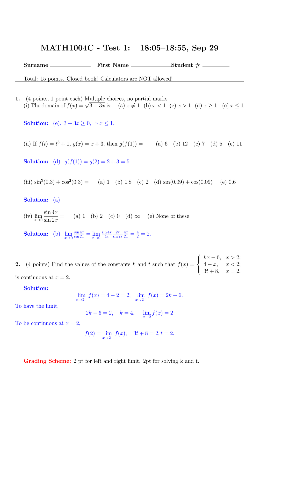 Math1004C Fall23 Test1 sol - MATH1004C - Test 1: 18:05–18:55, Sep 29 ...