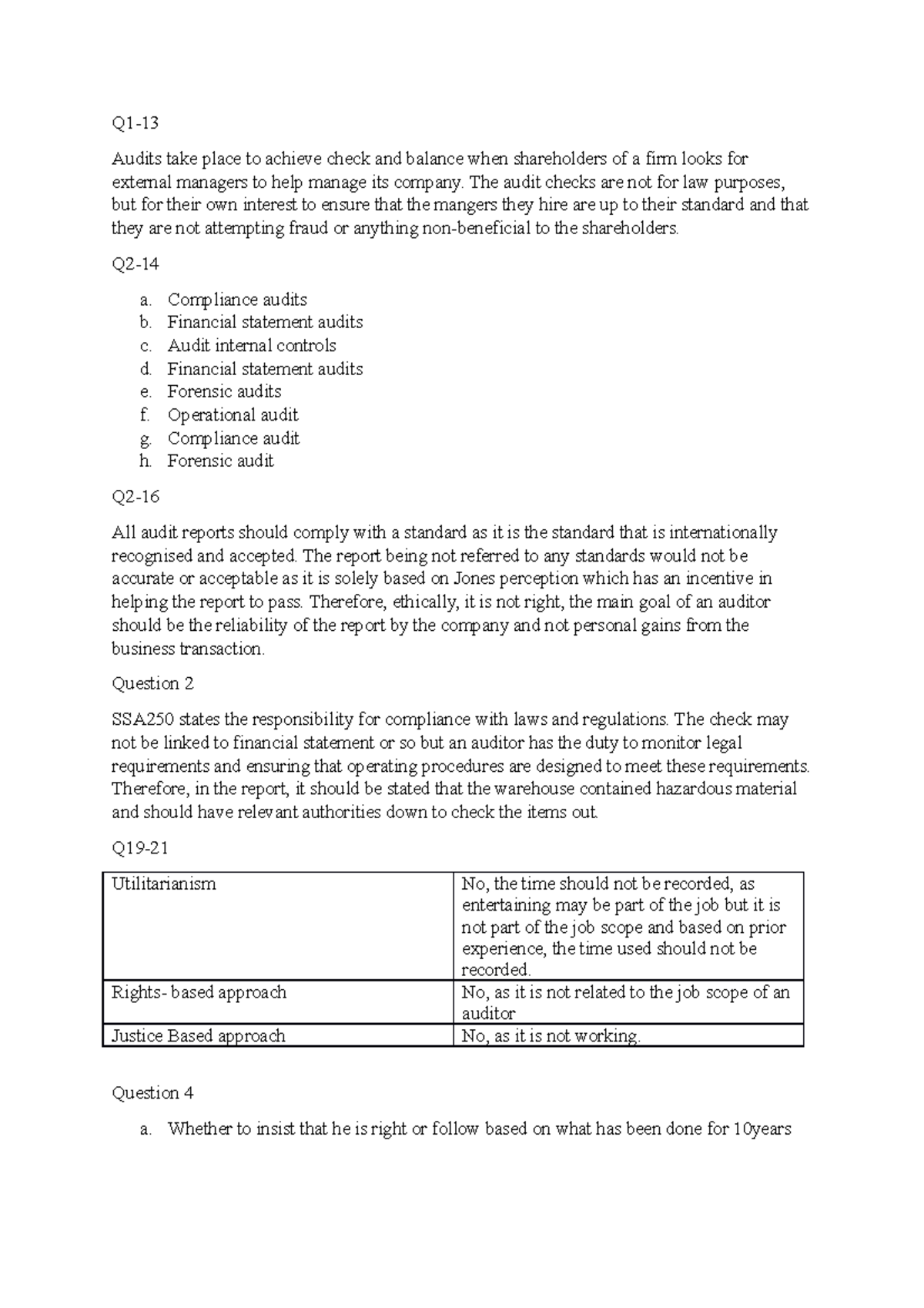 Audit Process Tutorial 1 questions and answers - Q1- Audits take place ...