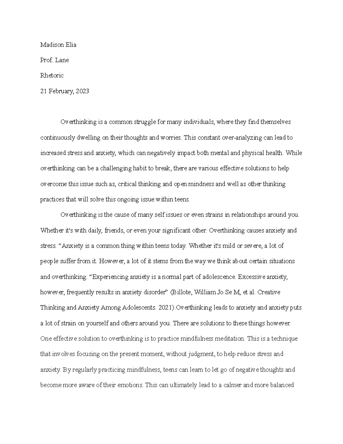 college essay on overthinking