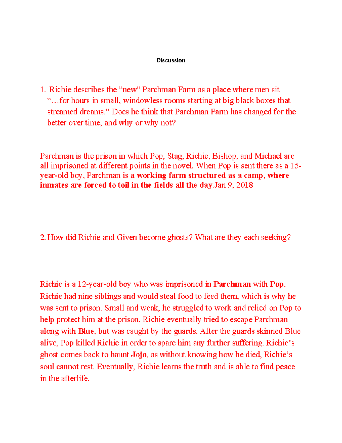 Uh8 book notes for all tests Discussion Richie describes the “new