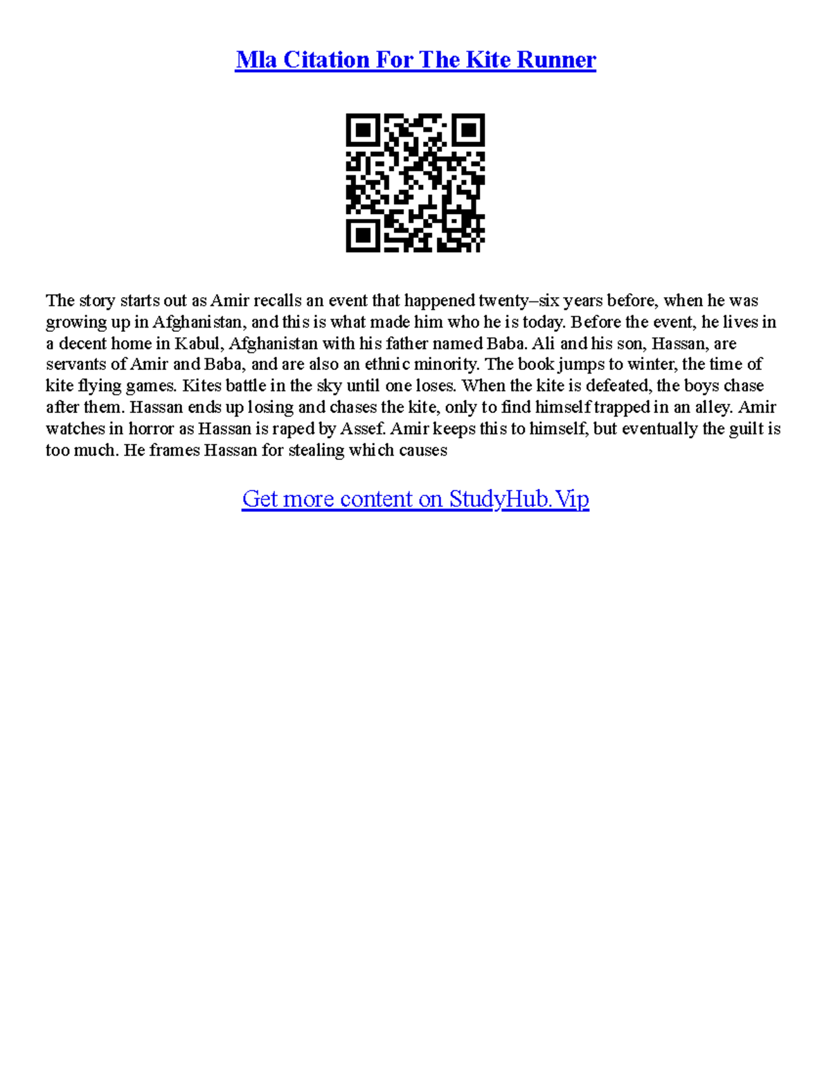 Essay Citation Mla Mla Citation For The Kite Runner The story starts