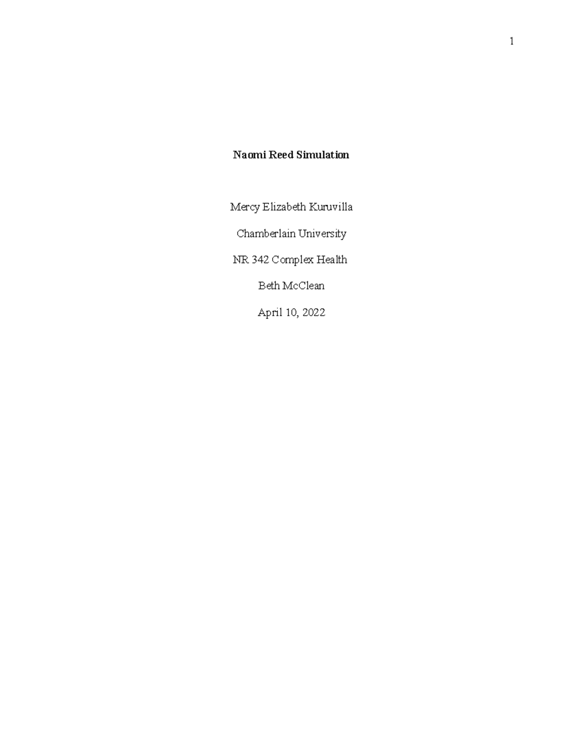 Naomi Reed Simulation 1 Naomi Reed Simulation Mercy Elizabeth