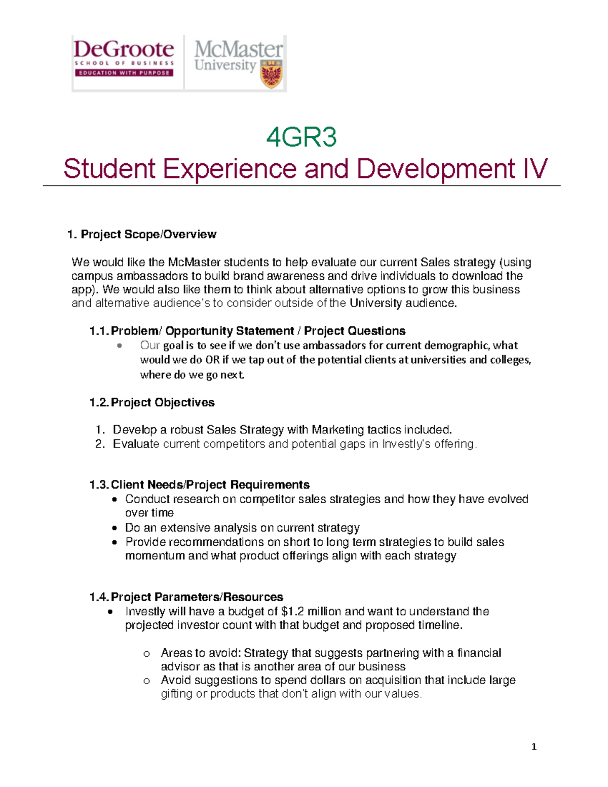 Mc Master Case Competition Project Brief - 1 4GR Student Experience and ...
