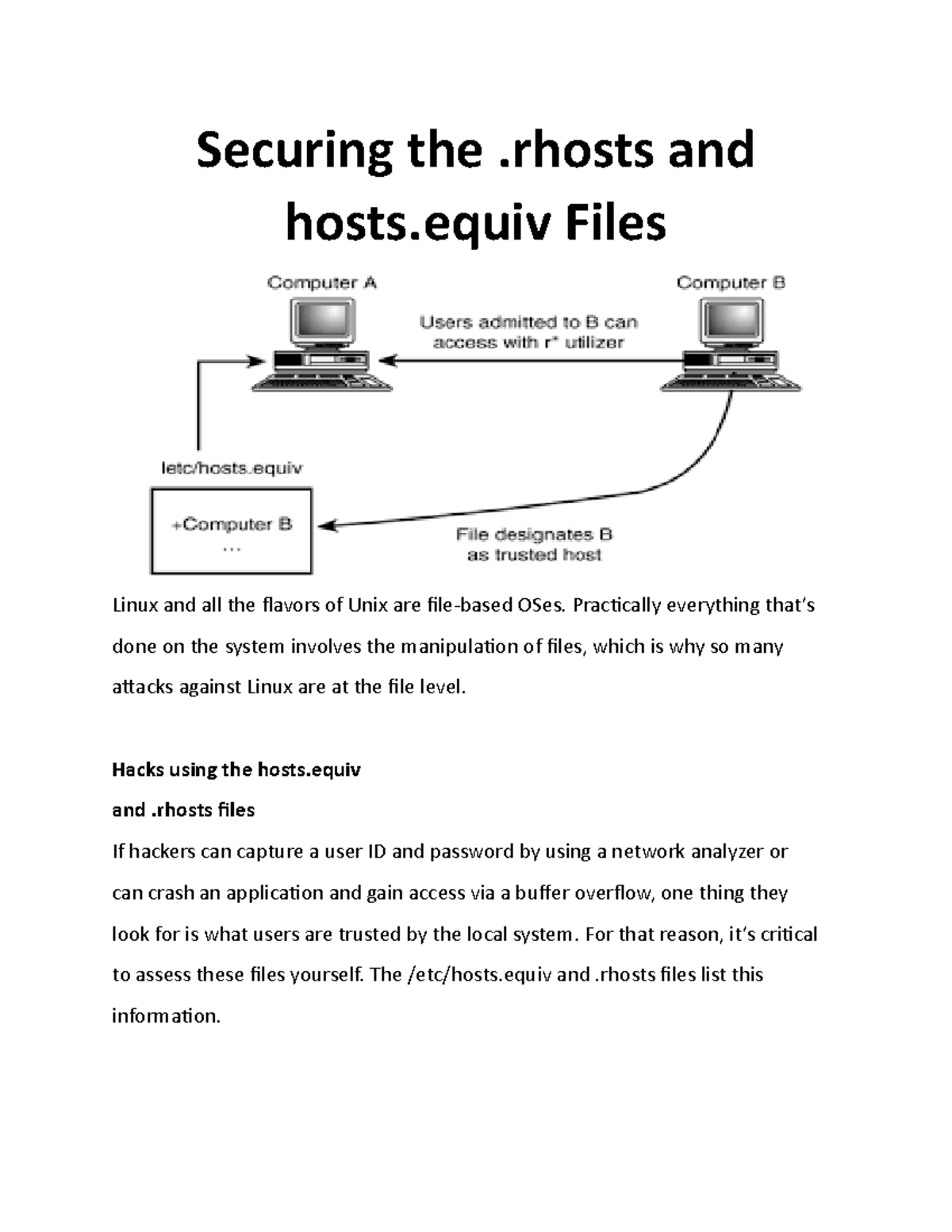 Securing the rhost and host equiv files - Securing the .rhosts and ...