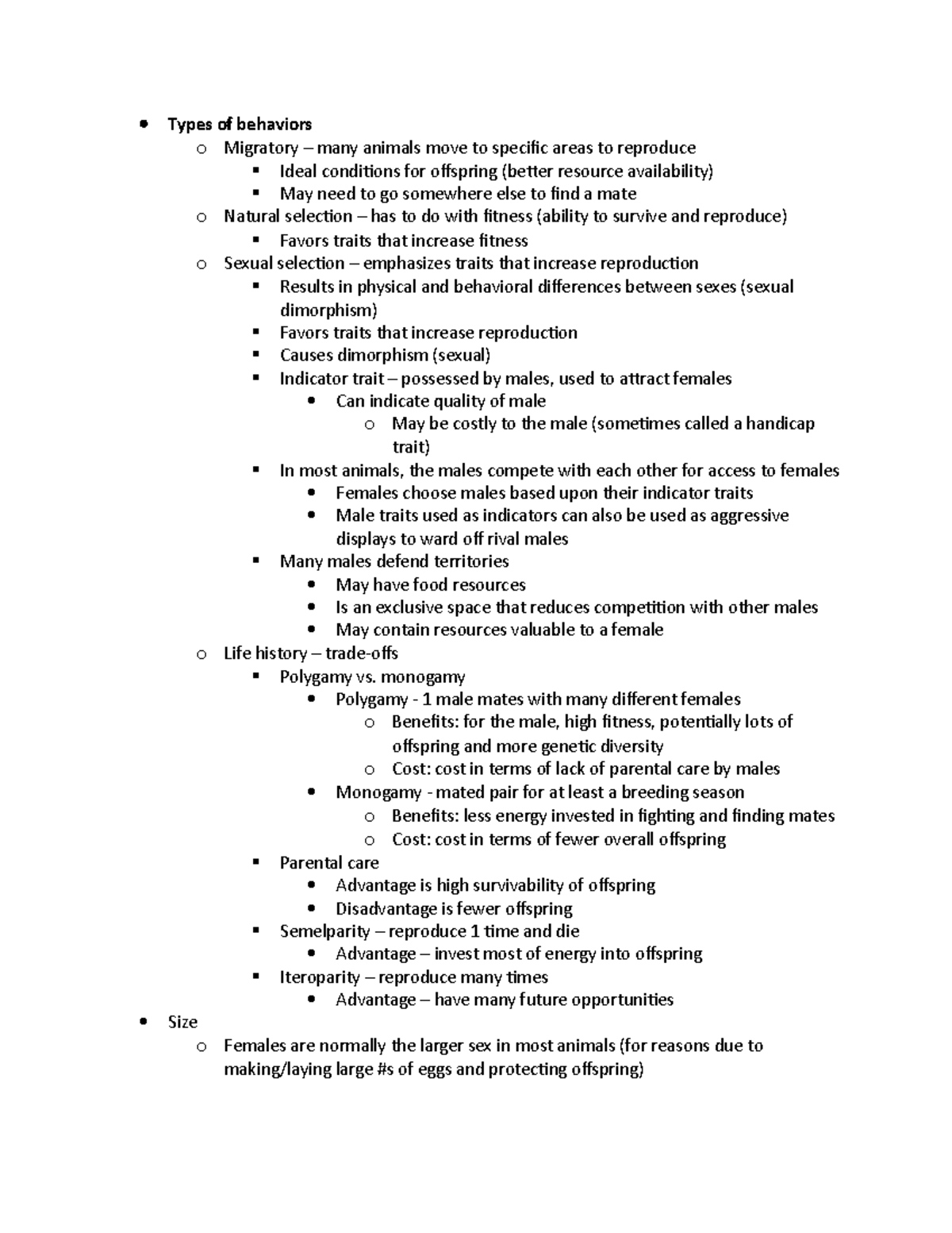 Biology II Behavioral and Population Ecology - Types of behaviors o ...