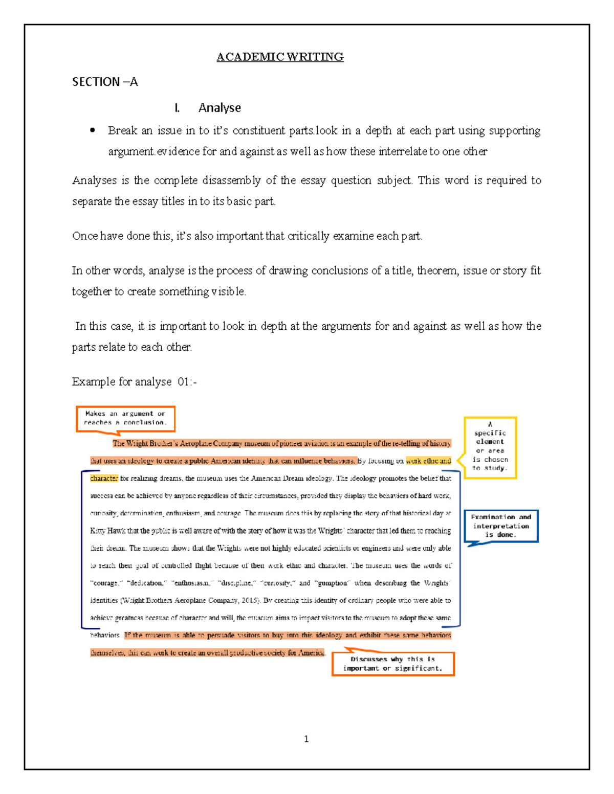 Academic Writing - EXCERSISE - ACADEMIC WRITING SECTION –A I. Analyse ...
