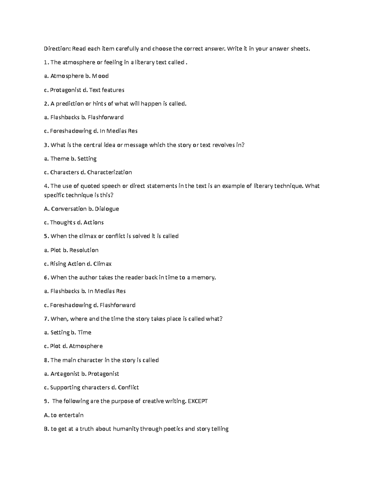 Humss-summative - A summative for HUMSS - Direction: Read each item ...