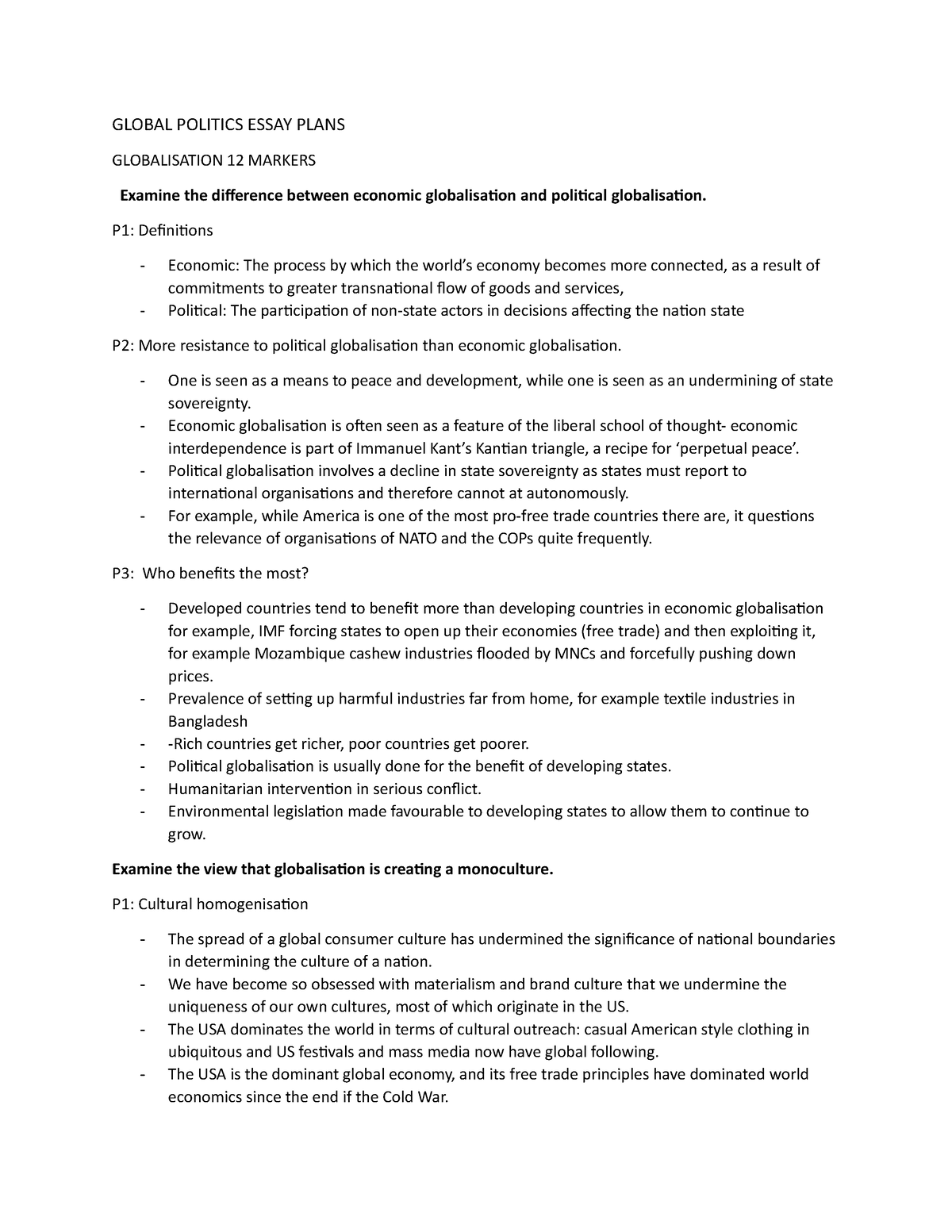 global politics extended essay outline