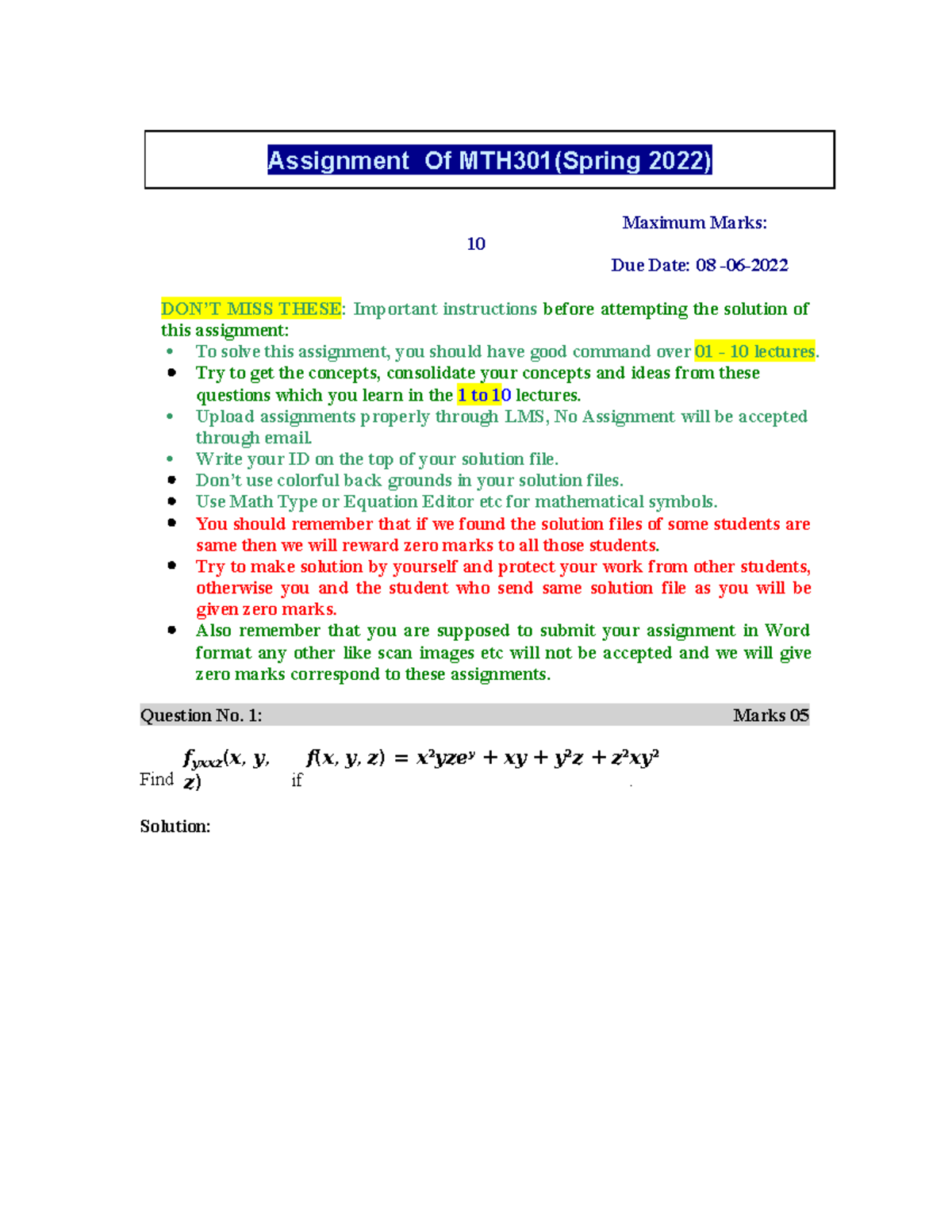 mth301 assignment 2 solution 2022