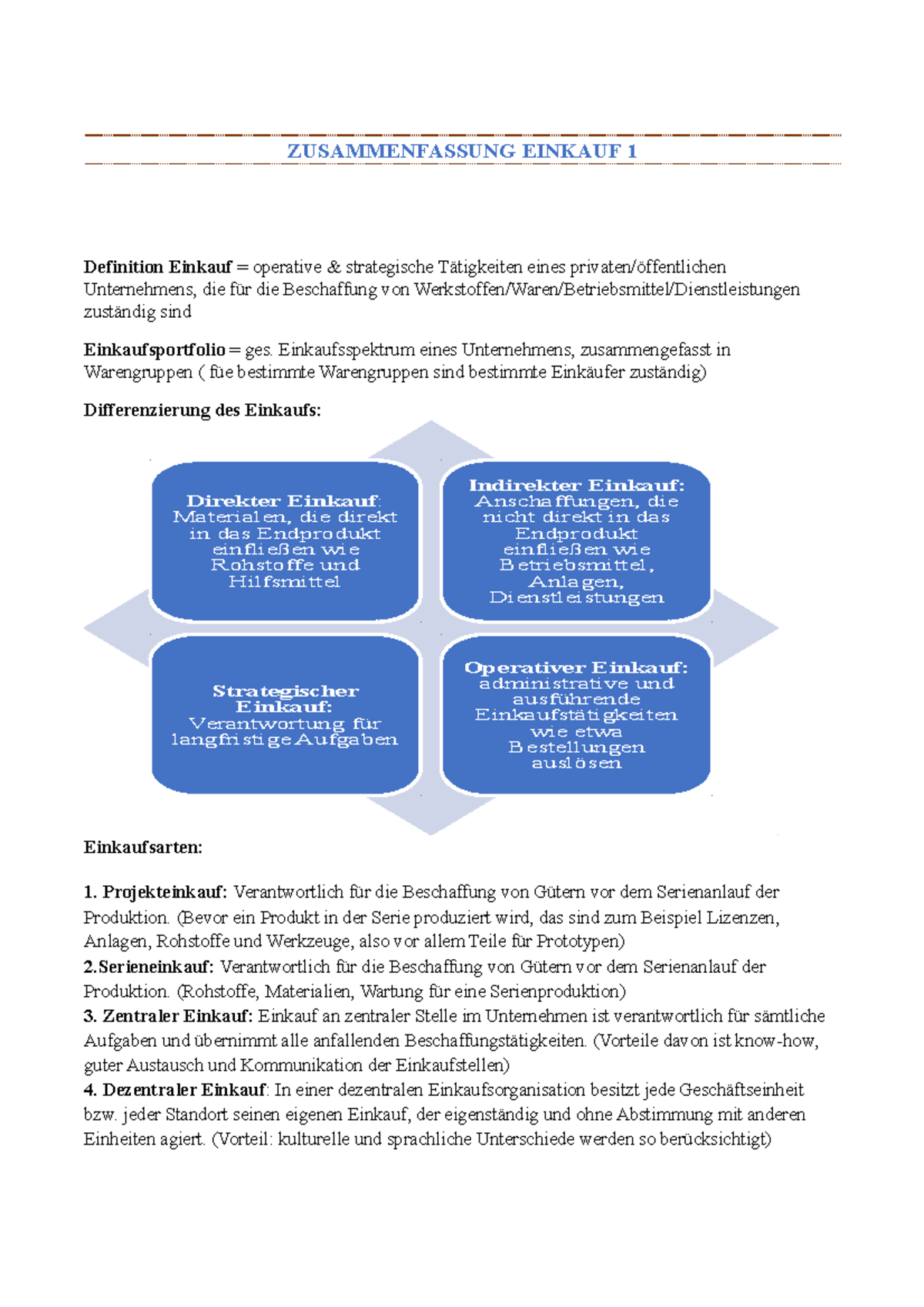 Logistik - Zusammenfassung Vorlesung 3 - ZUSAMMENFASSUNG EINKAUF 1 ...