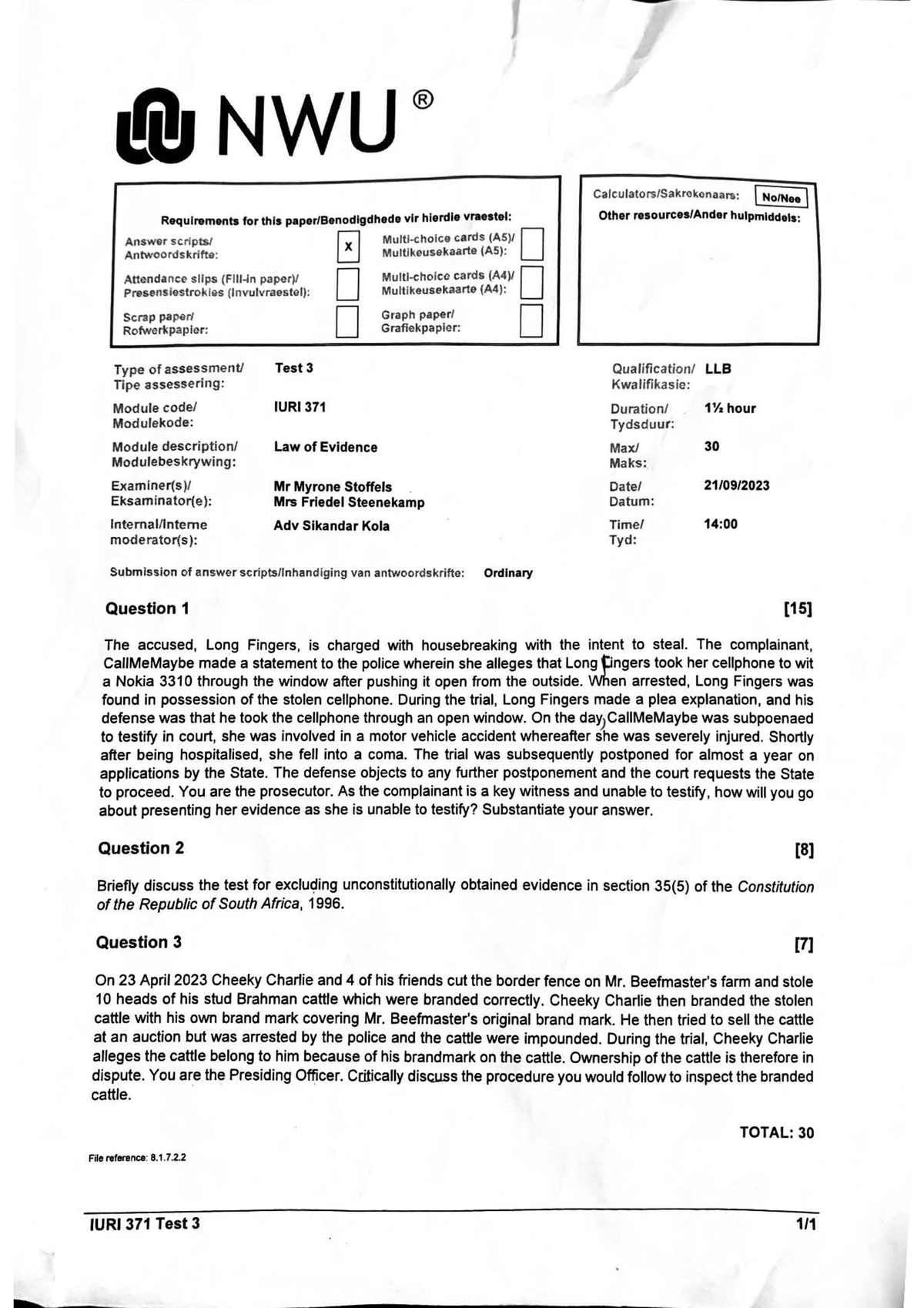 Document 62 - Second Semester Assessment Test - IURI 371 - Studocu