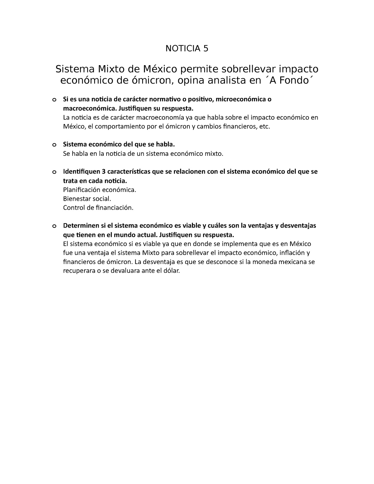 ACT 1 de Economia - NOTICIA 5 Sistema Mixto de México permite sobrellevar  impacto económico de - Studocu