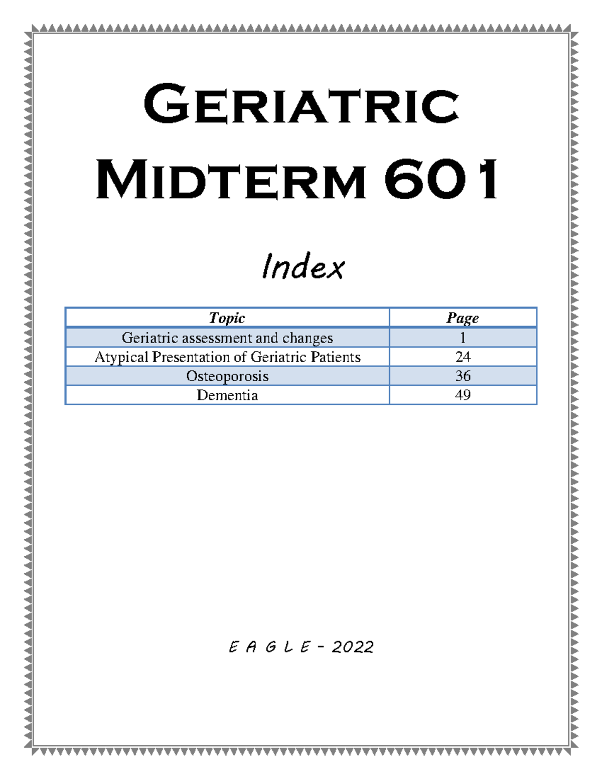 Soltan - Geriatric Mid 601 - Geriatric Midterm 601 Index Topic Page ...
