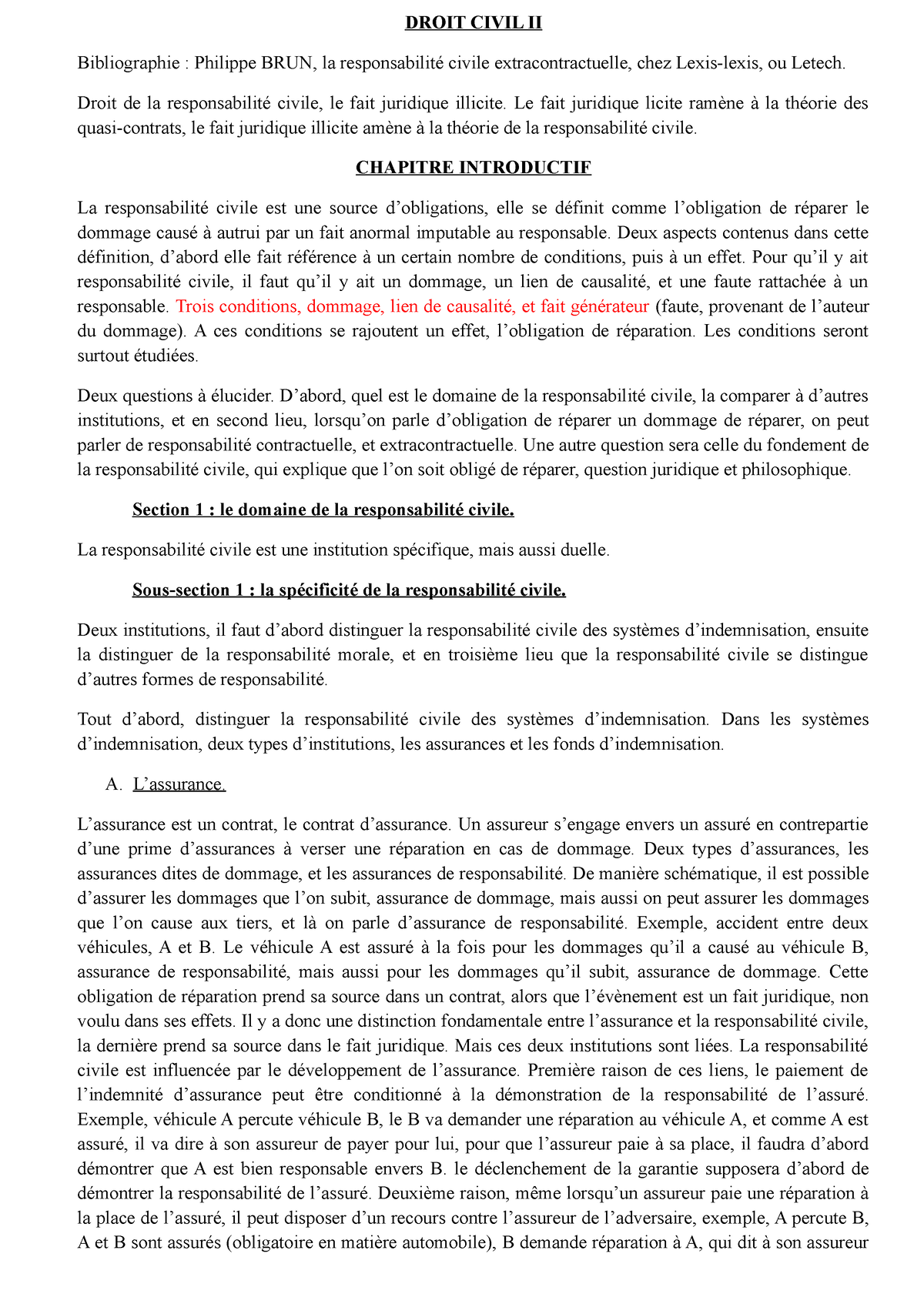 Droit civil S2 - DROIT CIVIL II Bibliographie : Philippe BRUN, la ...
