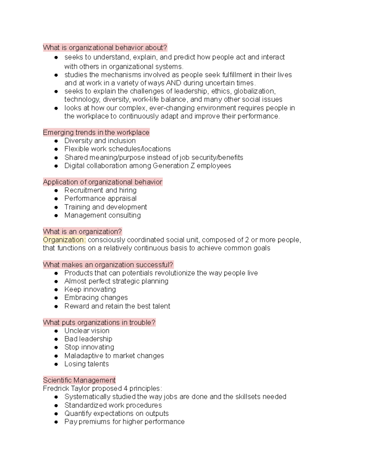 Chapter 1 Notes and Concepts - What is organizational behavior about ...