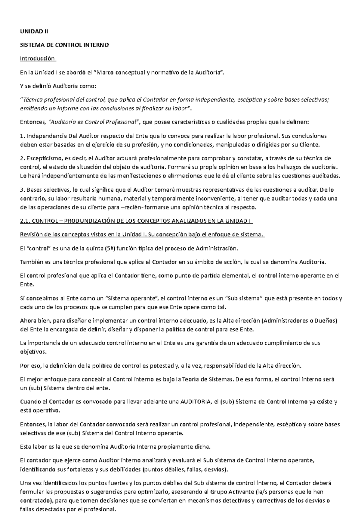 Unidad II Sistema De Control Interno UNIDAD II SISTEMA DE CONTROL
