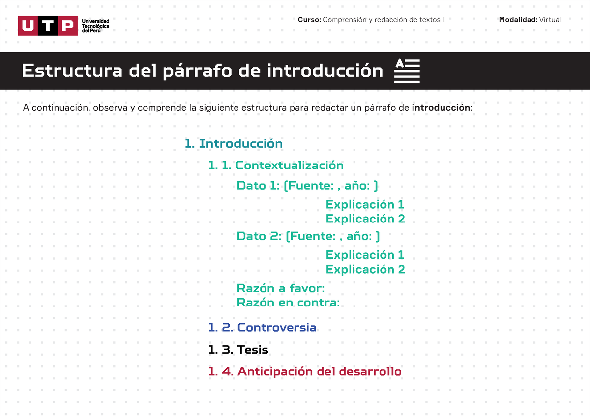 Estructura Del Párrafo De Introduccion - Curso: Comprensión Y Redacción ...