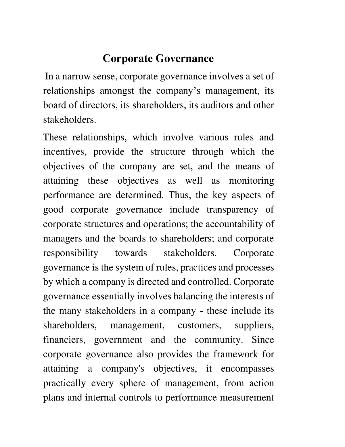 student essays corporate governance