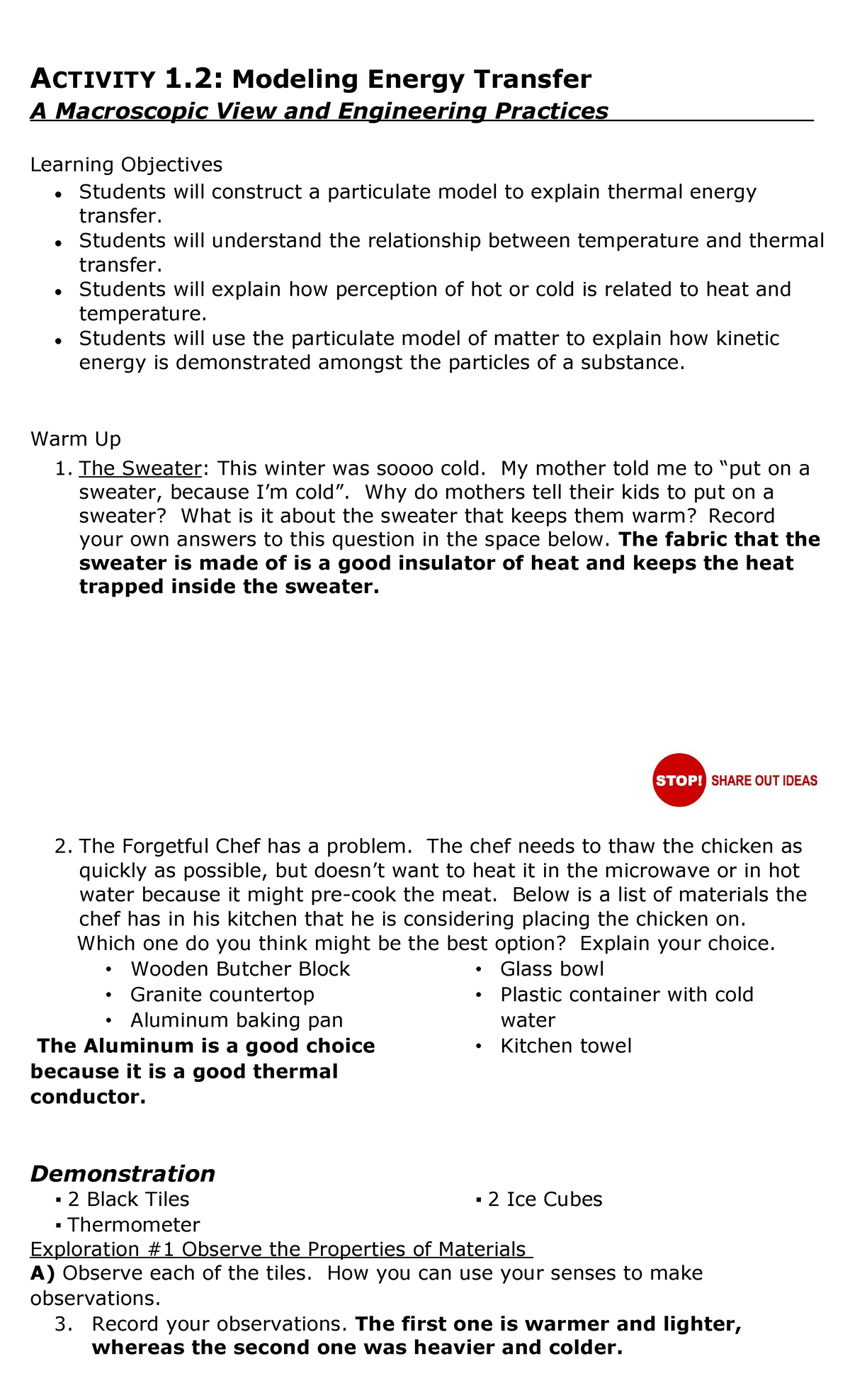 Activity 1 2 modeling energy transferstudent ACTIVITY 1 Modeling