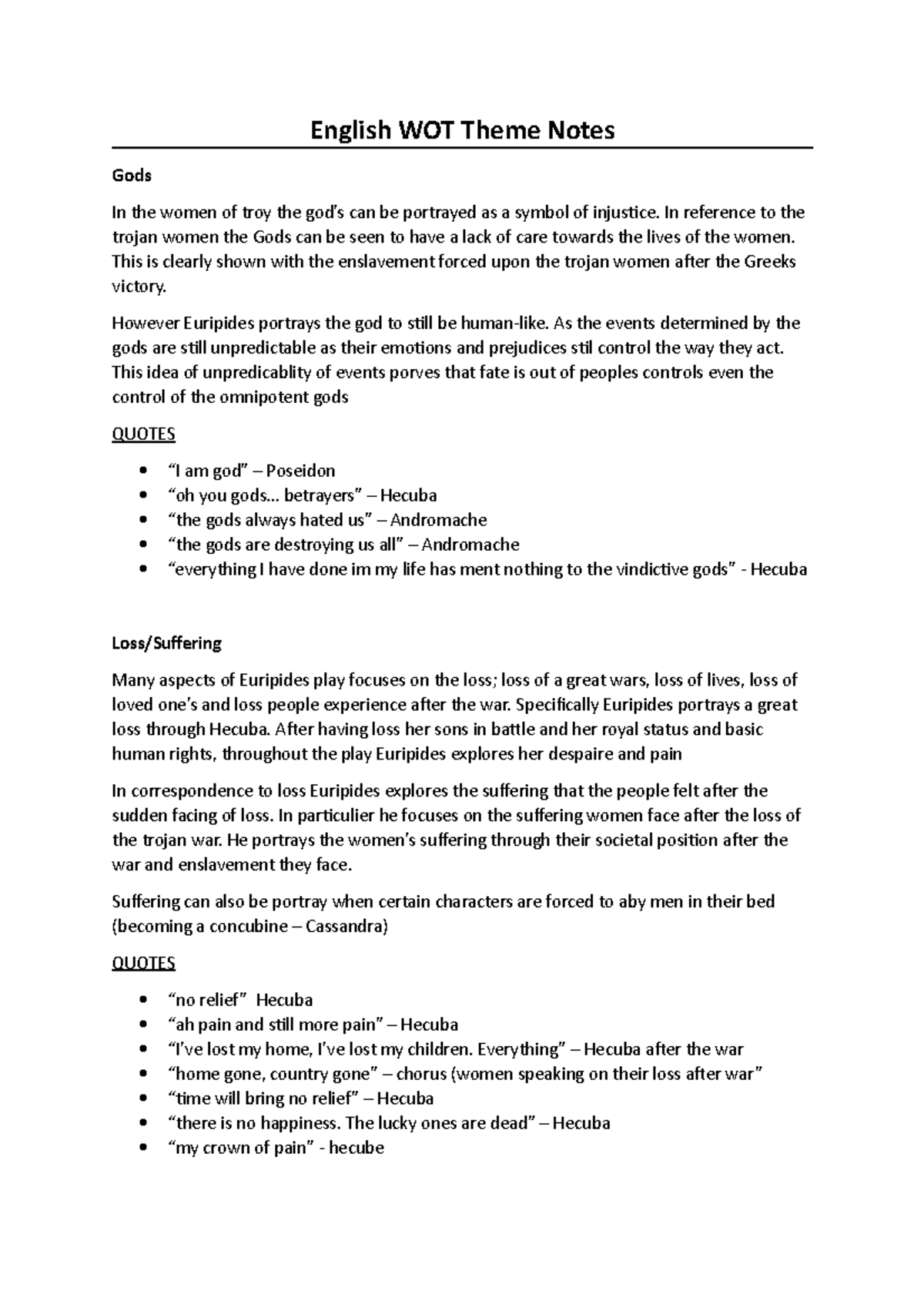 English WOT Theme Notes English WOT Theme Notes Gods In the women of